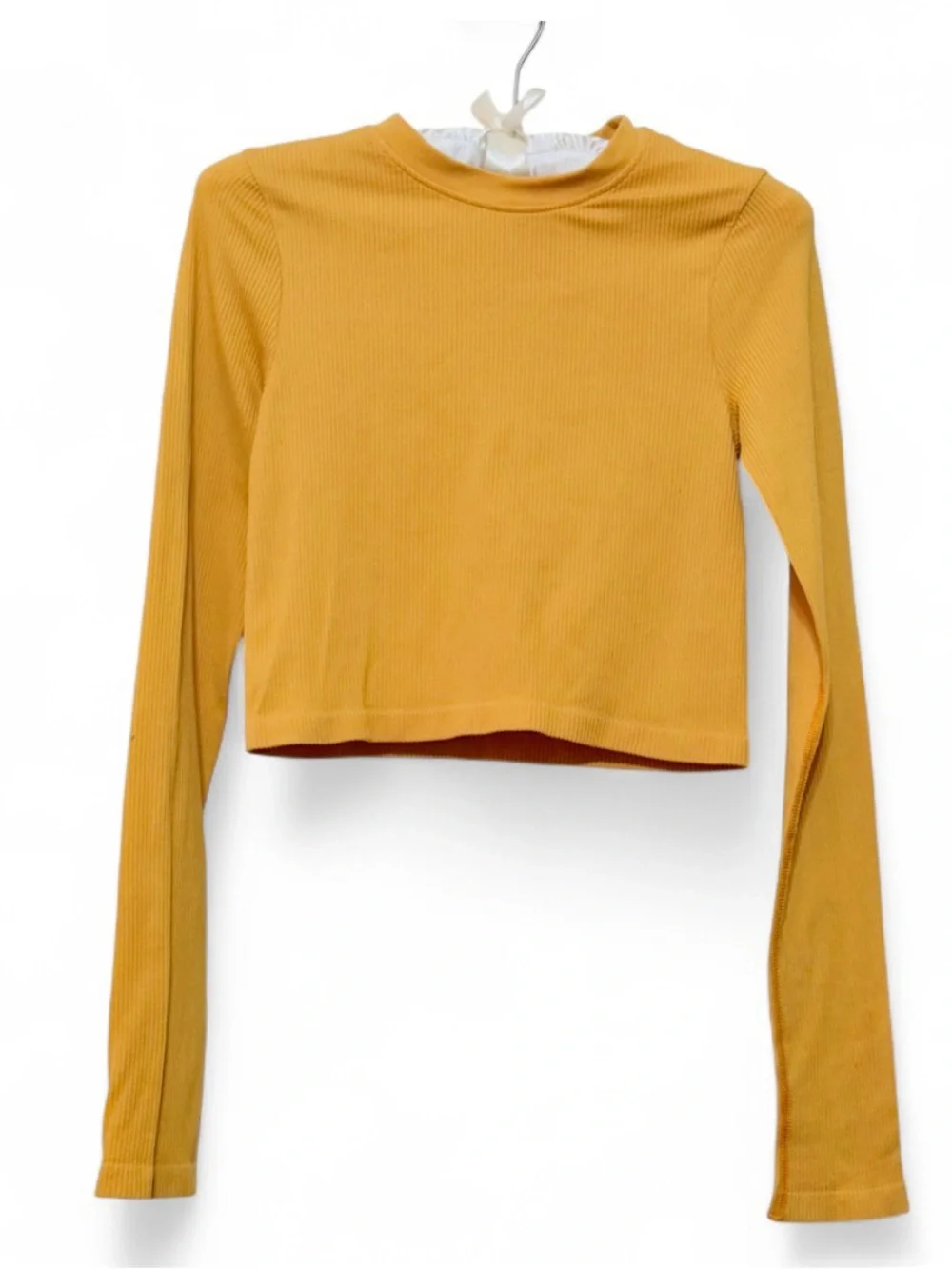 H&M Women’s Long Sleeve Ribbed Crop Top Yellow Size Small